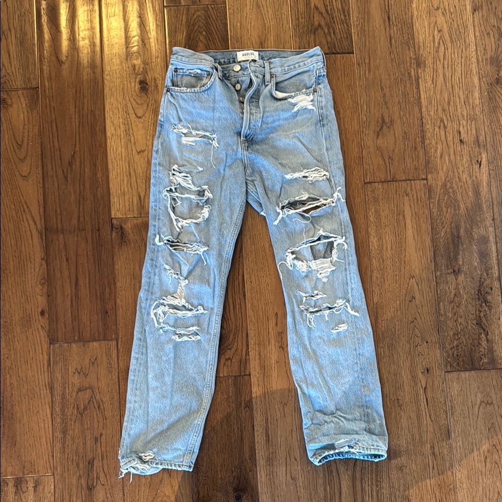Agolde Distressed Light Blue Denim Jeans
